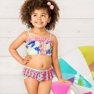 Matilda Jane | Aqua & Pink Floral Cannonball & Seashells Bikini Set | Size 4